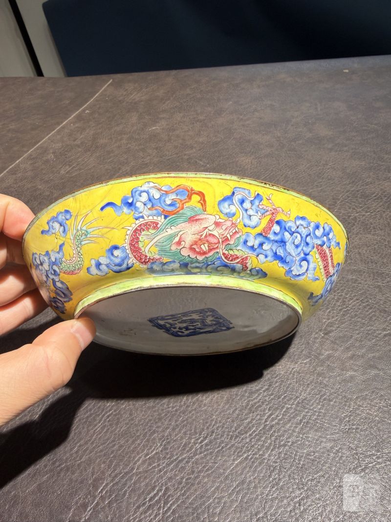 清乾隆 铜胎云龙花卉纹珐琅盘 - 图8